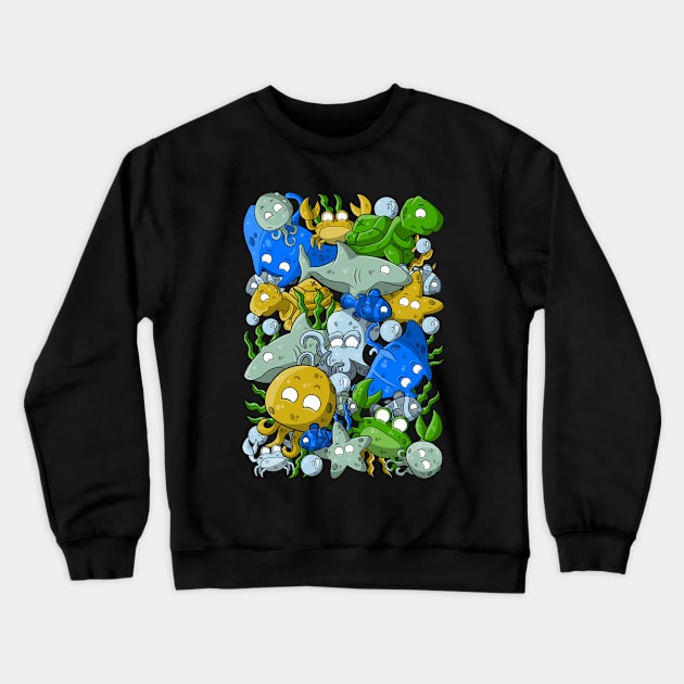 Sea creatures doodles Crewneck Sweatshirt by MerchBeastStudio